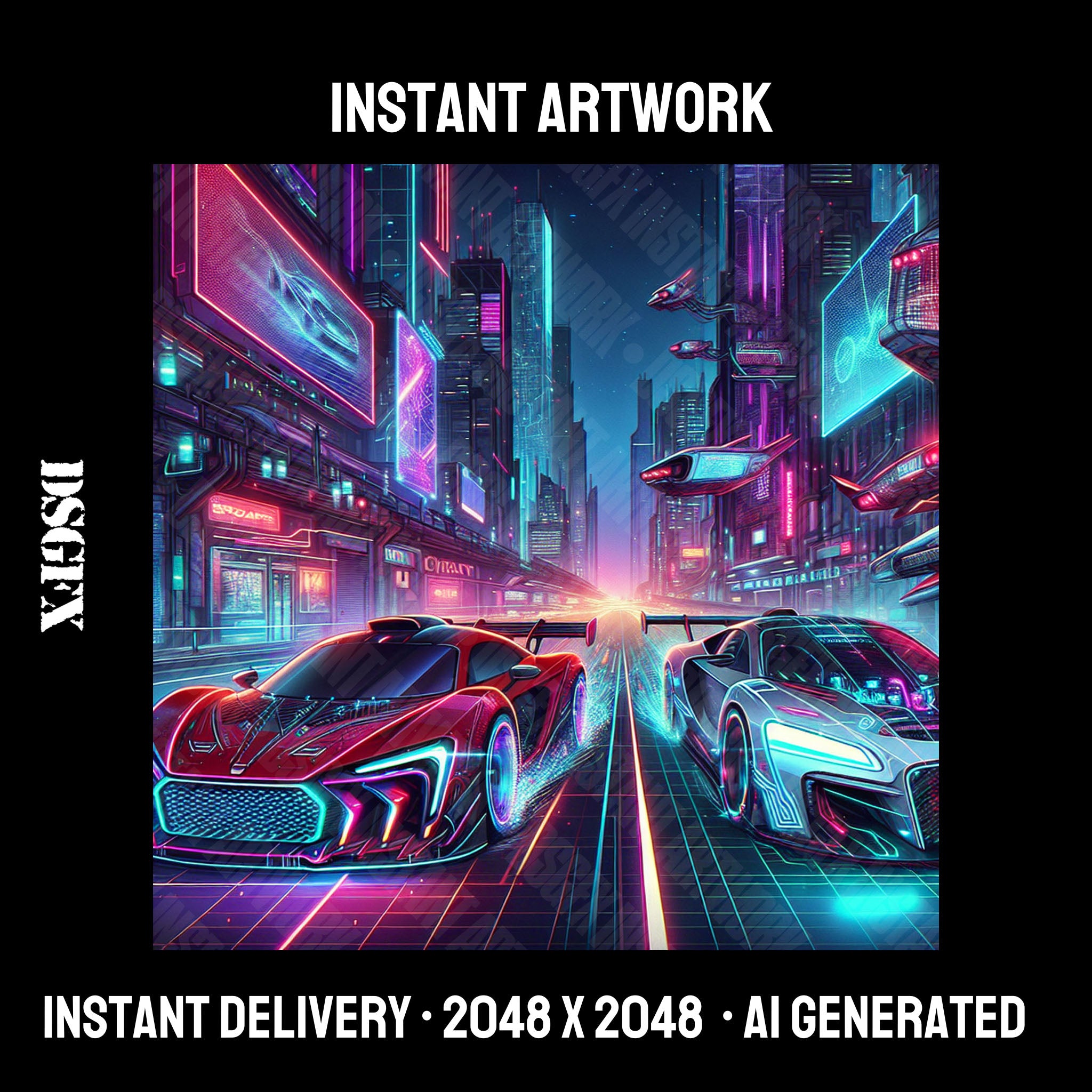 Cyberpunk Cityscape with Sports Cars