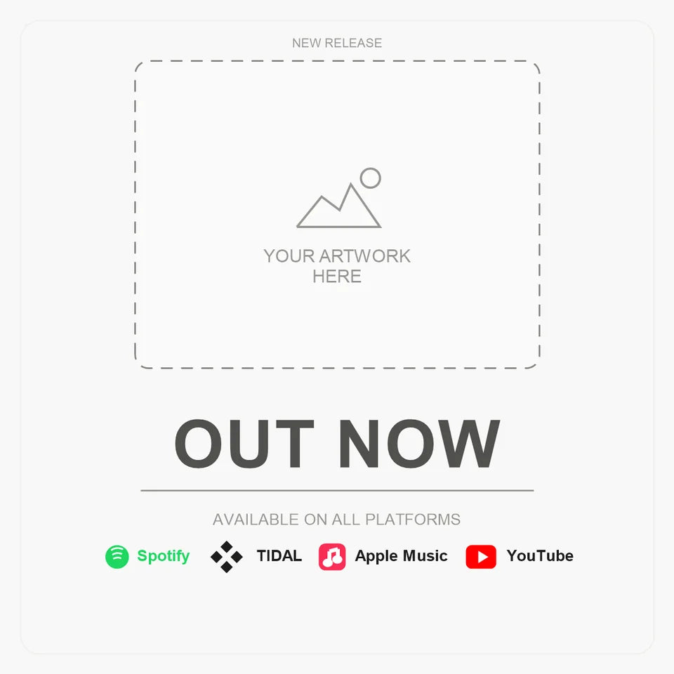Out Now release graphic format for promoting a music release