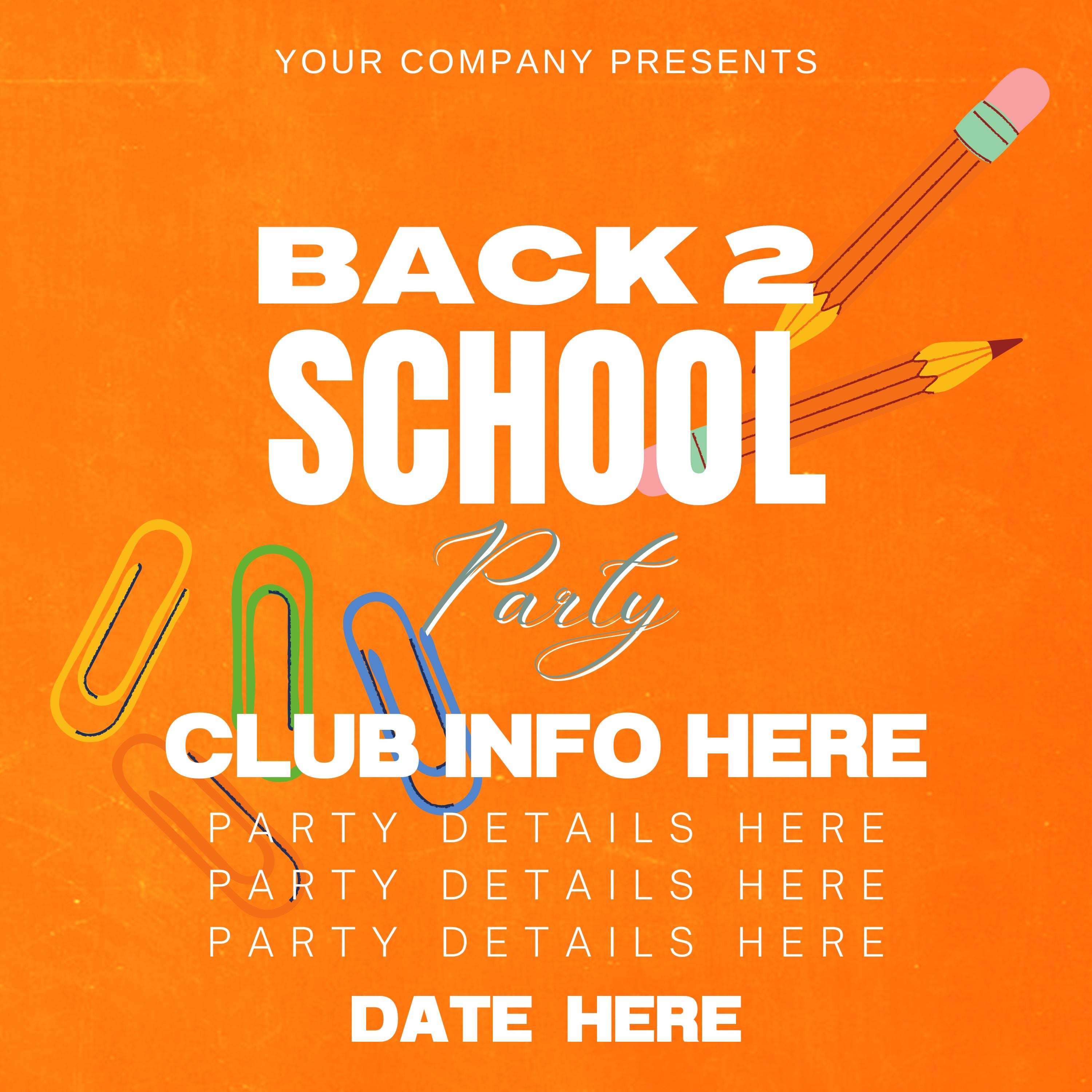 Back 2 School Utensils Flyer - Canva Template - Party Flyer - DJ Flyer