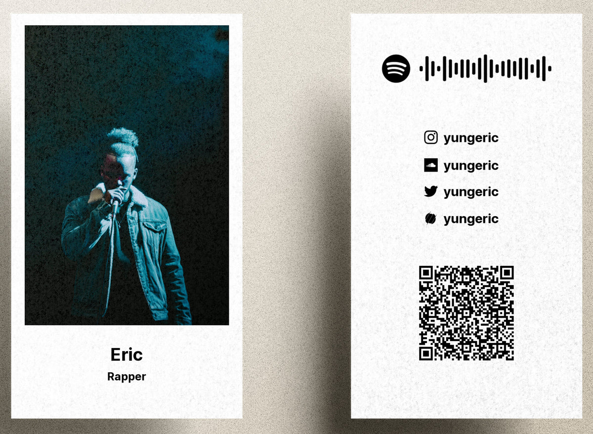 Vertical Photo Spotify QR Code Business Card Design Template For Rappe ...