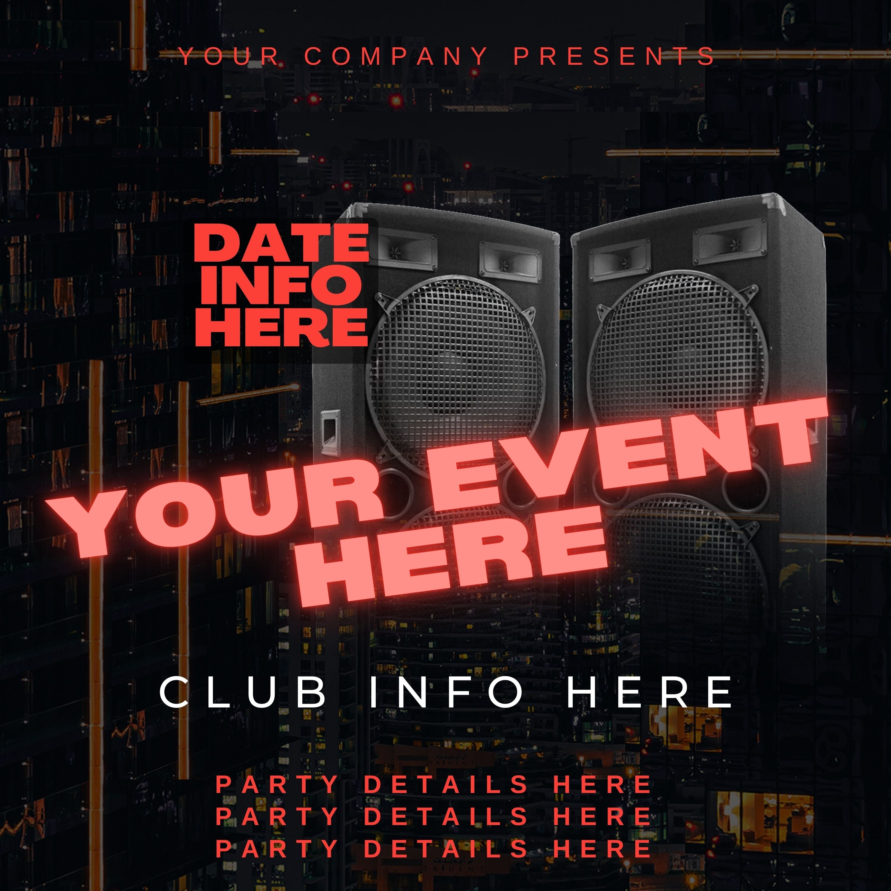 Night Life Big Speakers - Canva Template - Party Flyer - DJ Flyer