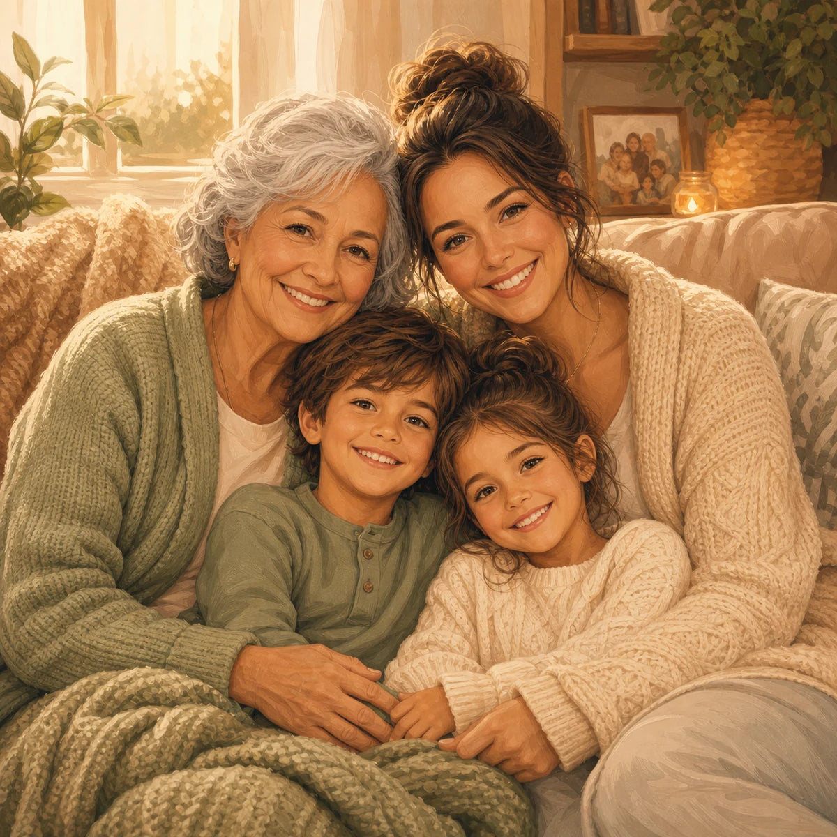 Cozy Family Illustration family portrait style example