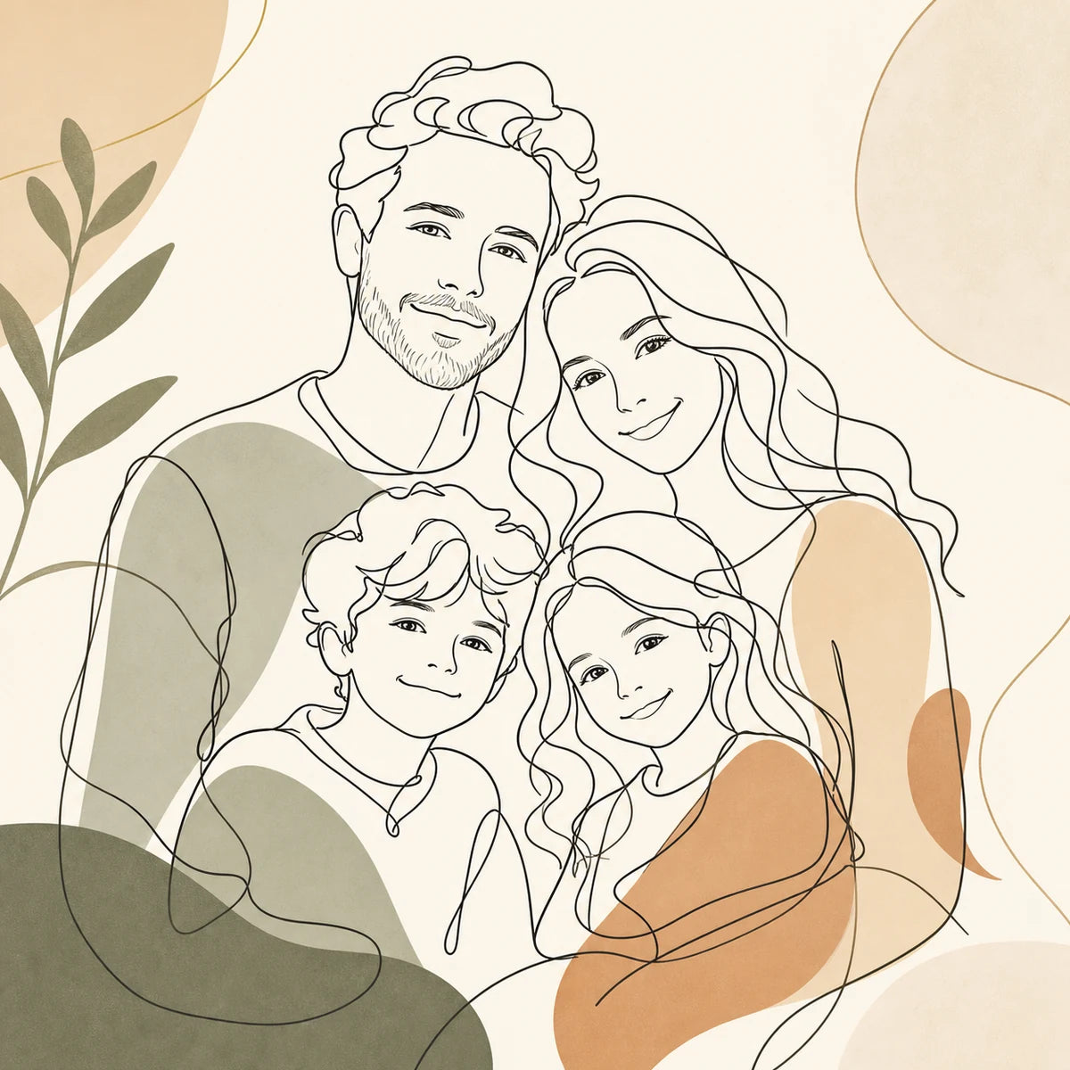 Minimal line art family portrait example