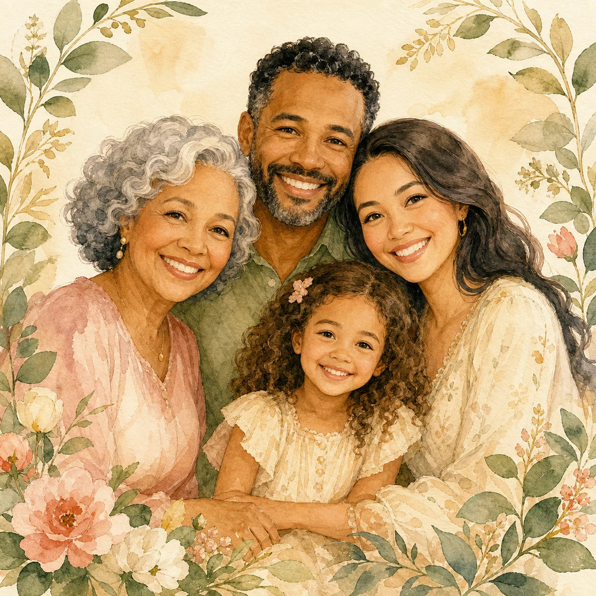 Watercolor custom family portrait example